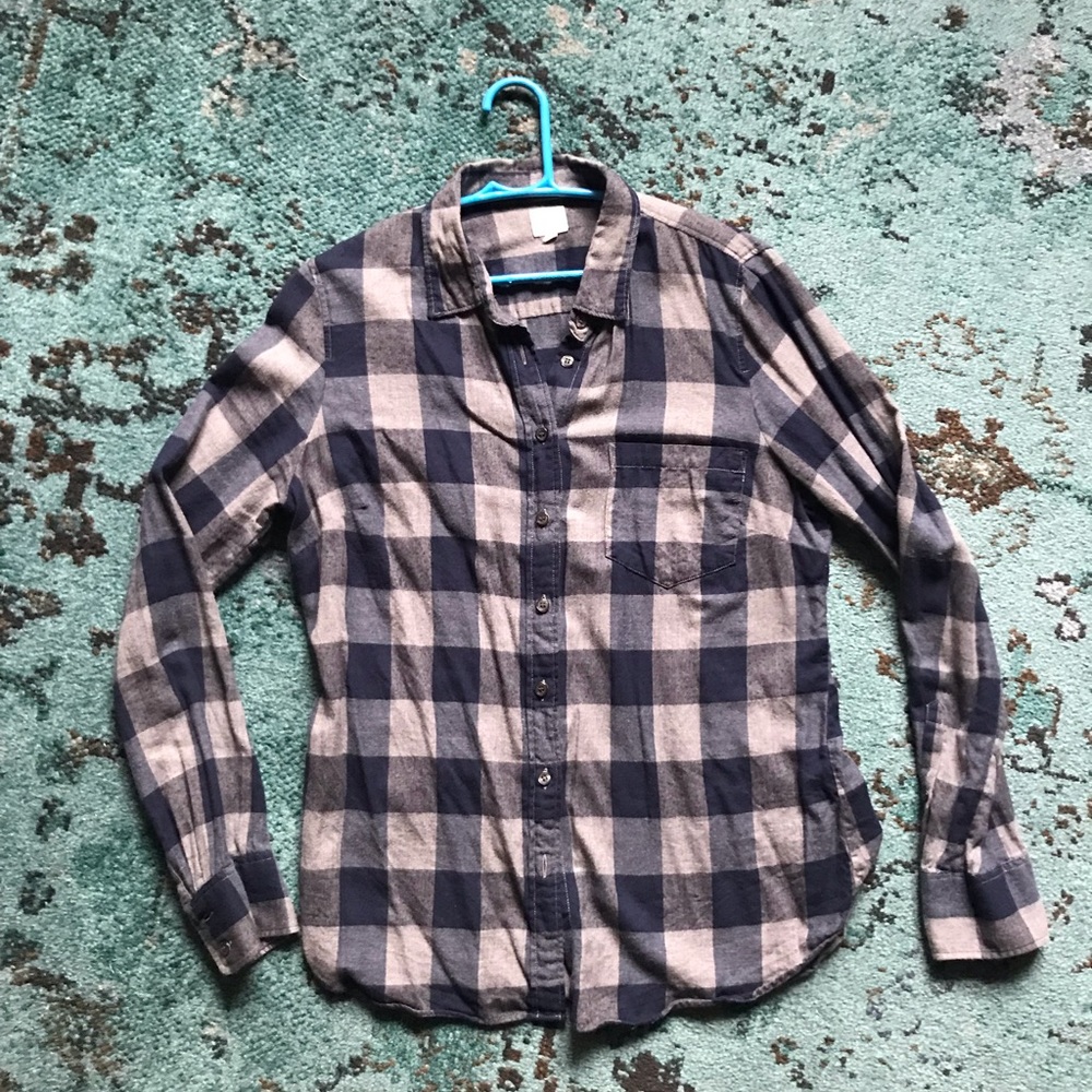 J. Crew Gray/Navy Plaid Flannel Button Down